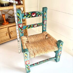 Vintage Mexican Folk Art Hand-Painted Child Doll Chair